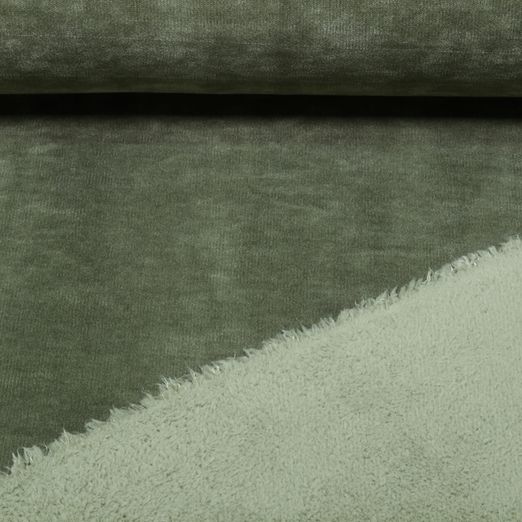 Teddyfleece - Doubleface Velourstrick Armygrün