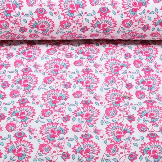 Gesteppter Jackenstoff - Doubleface Blüten & Blumen Weiß Wattiert