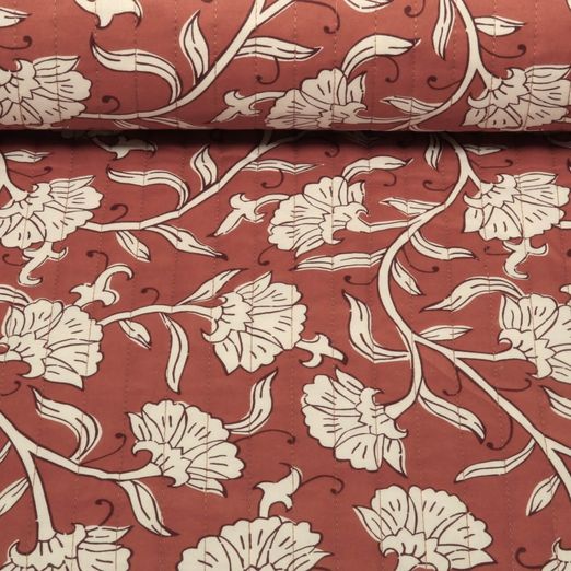 Gesteppter Jackenstoff - Doubleface Blüten & Blumen Kupfer Wattiert