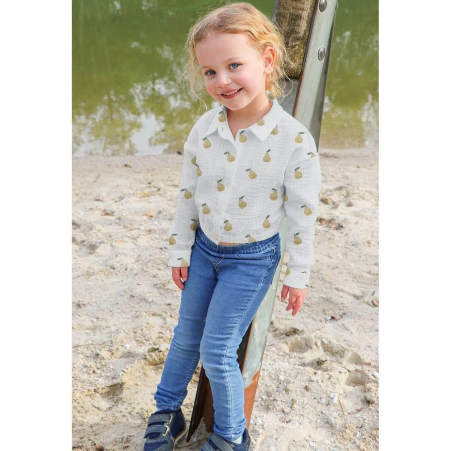 Baumwoll Musselin - Digitaldruck Kleine Birnen Weiß-1 Baumwoll Musselin - Digitaldruck Kleine Birnen Weiß-1