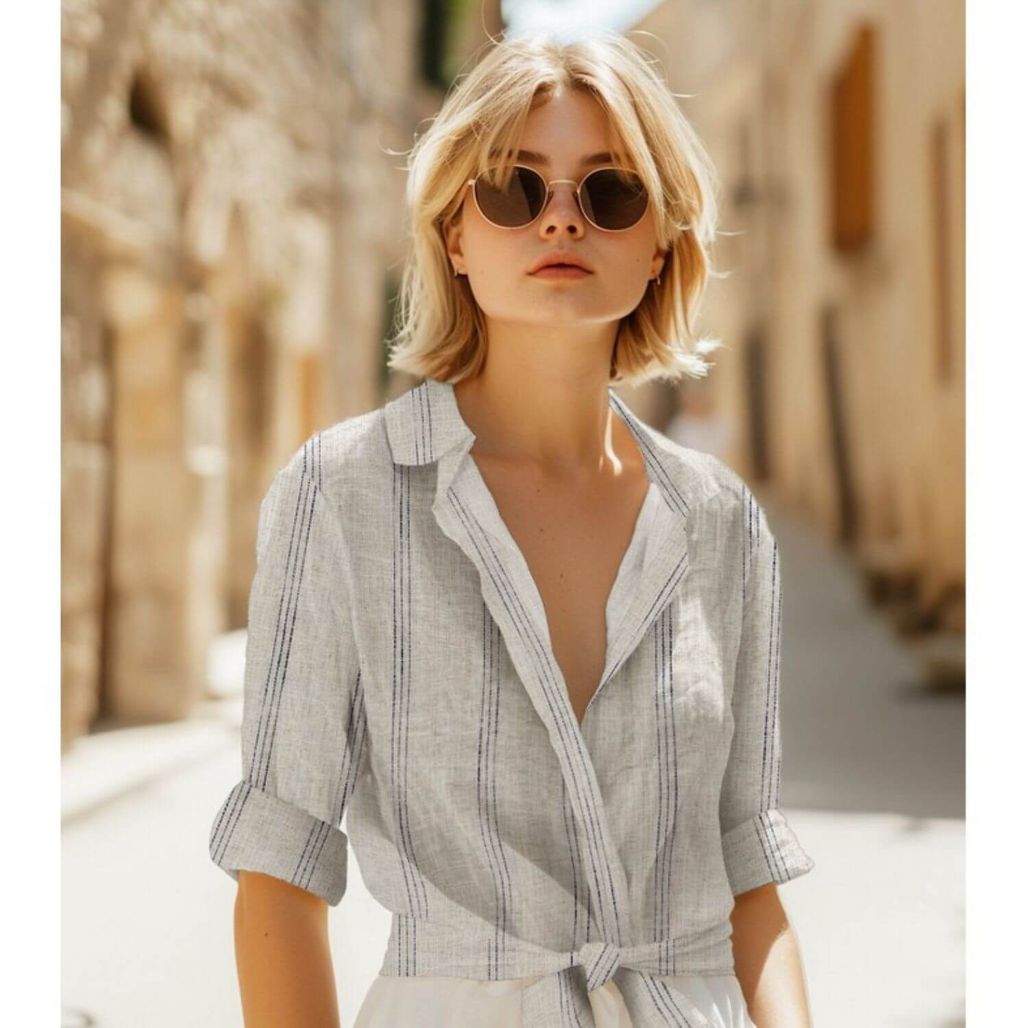 Kleider und Blusenstoff - Streifen Natur-1 Kleider und Blusenstoff - Streifen Natur-1