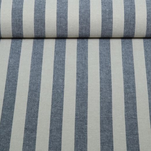Viskoseleinen - Streifen Blau Sand Garngefärbt