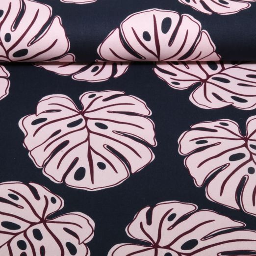 Baumwoll-Canvas - Monstera Blätter Navy