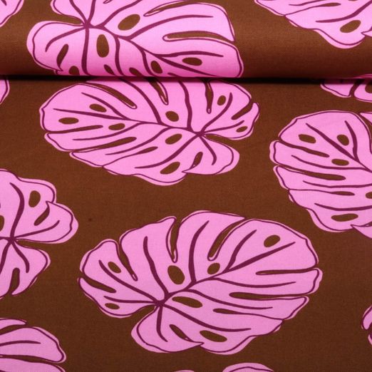 Baumwoll-Canvas - Monstera Blätter Braun