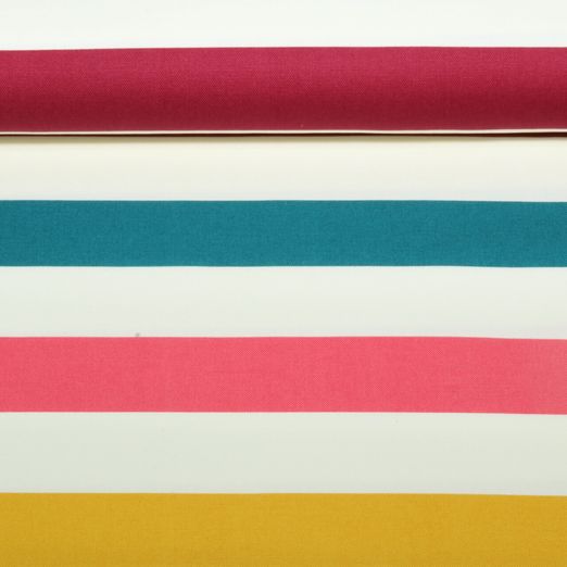 Baumwoll-Canvas - Blockstreifen Multicolor Petrol