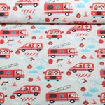 Baumwoll-Webware - Tierische Feuerwehr Grau