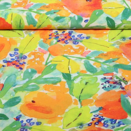 Viskose - Digital Blumen Orange