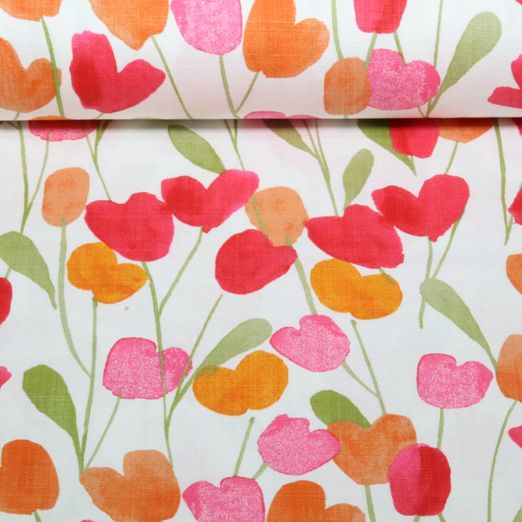 Baumwoll-Canvas - Leinenoptik Tulpen Weiß