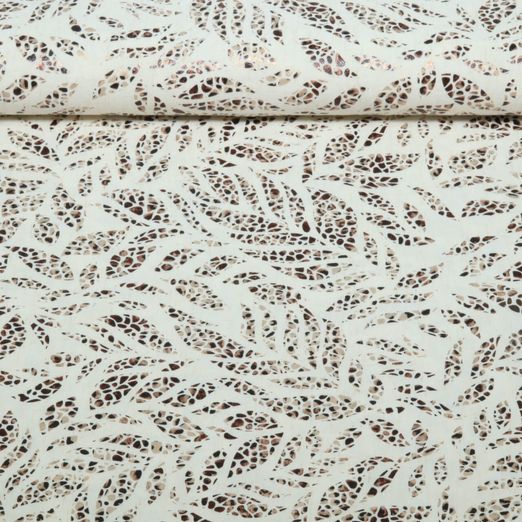 Viskoseleinen - Leo Blätter Foliendruck Ecru