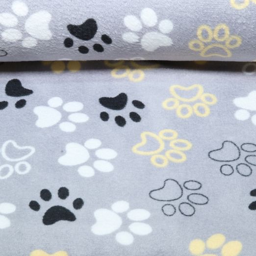 Kuschelfleece - Doubleface Tierpfoten Grau