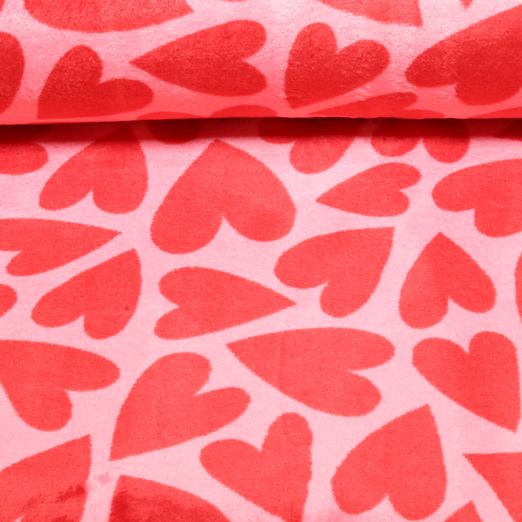 Kuschelfleece - Doubleface Herzen Rosa
