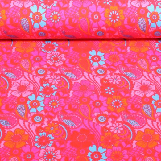 Sommersweat - French Terry Digitaldruck Vintage Blumen Fuchsia