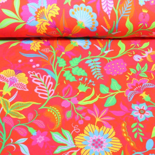 Sommersweat - French Terry Digitaldruck Boho Blüten Rot