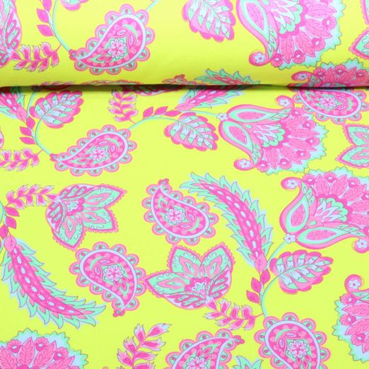 Sommersweat - French Terry Digitaldruck Paisley Blumen Lime