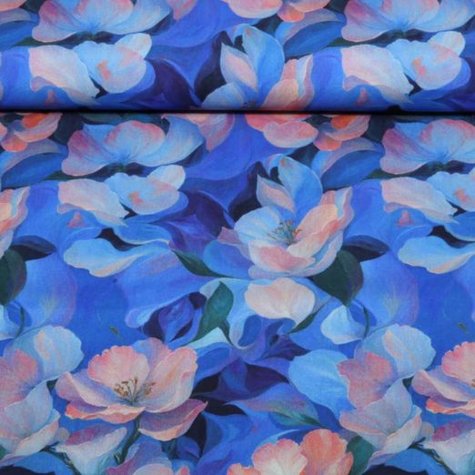 Viskose - Stretch Digital Blumen Royalblau