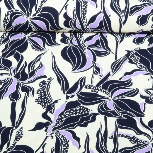 Viskose - Stretch Blumen Ecru
