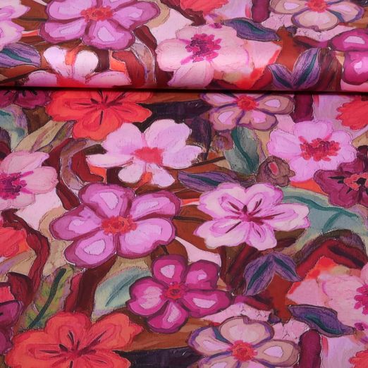 Baumwolle Satin - Digital Blumen Fuchsia
