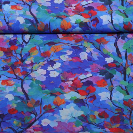 Viskose - Digital Blätter Kobaltblau