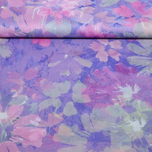 Baumwoll-Voile - Digital Blüten Lavendel