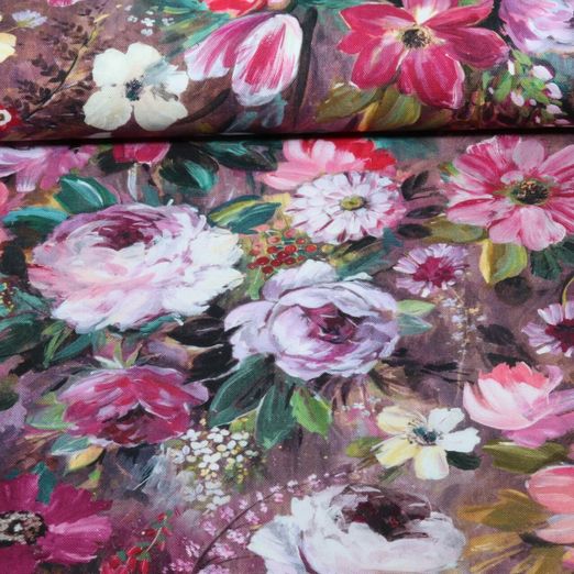 Baumwoll-Canvas - Digital Blumen Gemalt Mauve