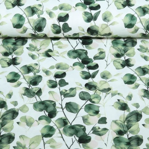 Baumwoll-Canvas - Digital Eukalyptus Weiß