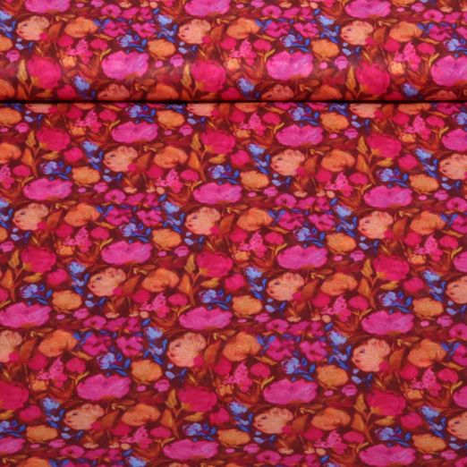 Baumwolle Voile - Digital Blumen Bordeauxrot
