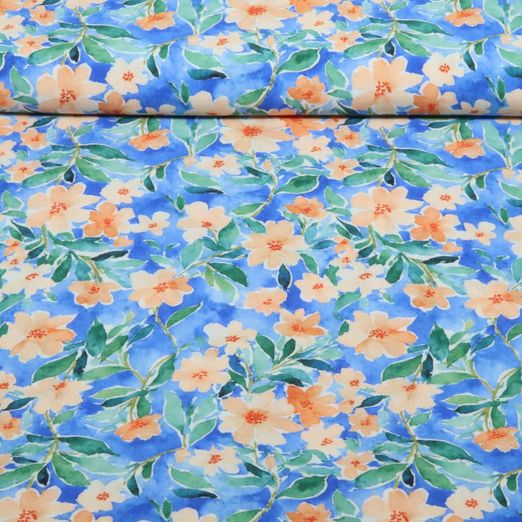 Viskose - Digital Blumen Blau