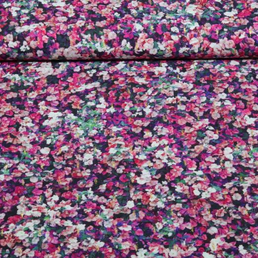 Viskose - Digital Kleine Blumen Lurex Fuchsia