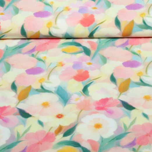 Viskose - Digital Blumen Hellrosa