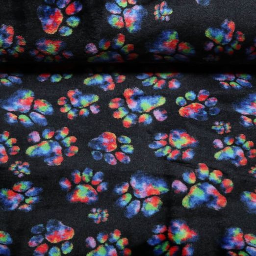 Kuschelfleece - Doubleface Bunte Tierpfoten Schwarz 
