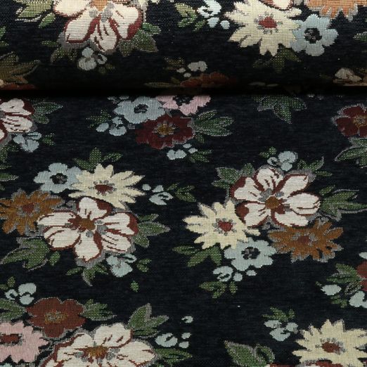 Gobelin - Chenille Blüten Gold Schwarz