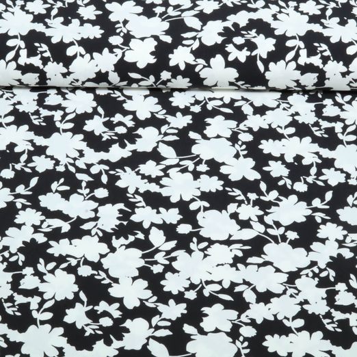 Viskose - Stretch Blumen Schwarz