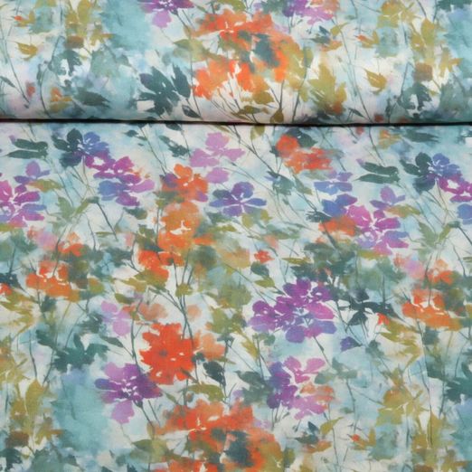 Viskose-Satin - Digital Blumen Grün