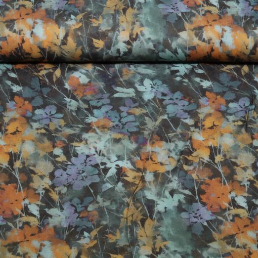 Viskose-Satin - Digital Blumen Schwarz