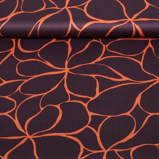 Baumwolle Satin - Große Blüten Dunkelbraun