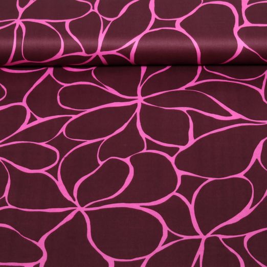 Baumwolle Satin - Große Blüten Bordeauxrot
