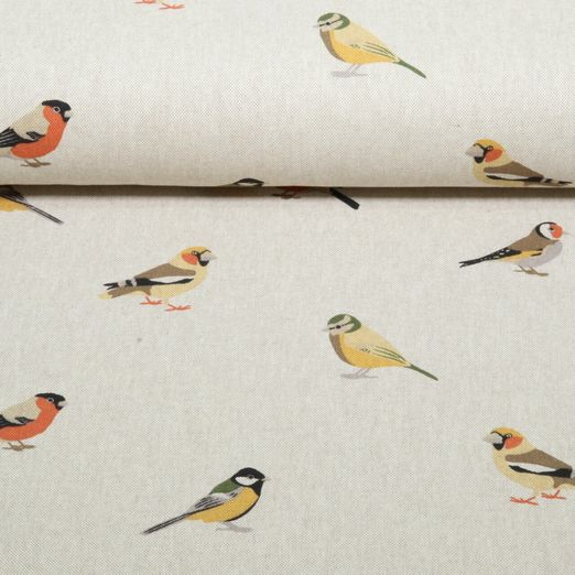 Canvas - Bunte Vögel Leinenlook Beige 