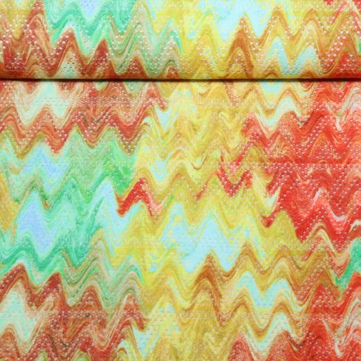 Viskosejersey - Wellen Embroidery Gelb Multicolor