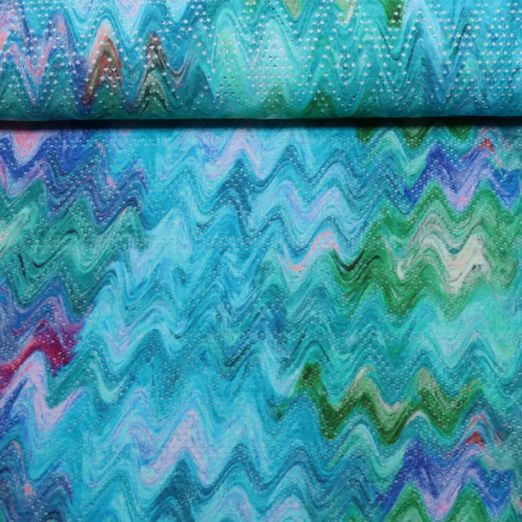 Viskosejersey - Wellen Embroidery Türkis Multicolor