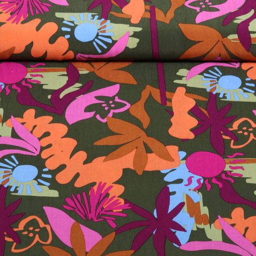 Viskose - Blumen Armeegrün Ecovero™