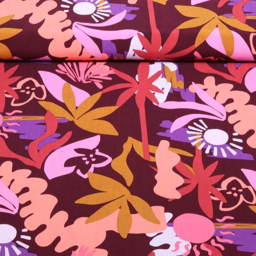 Viskose - Blumen Bordeauxrot Ecovero™