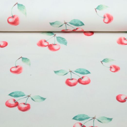 Outdoorstoff - Digital Wasserabweisend Kirschen Weiß