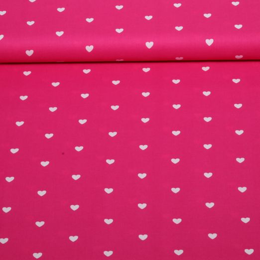 Popeline de coton - Coeurs Fuchsia Blanc