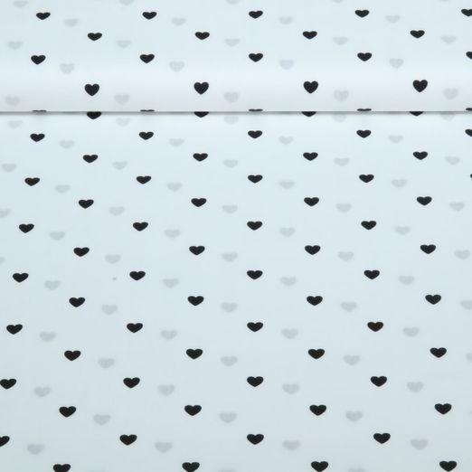 Popeline de coton coeurs Blanc Noir