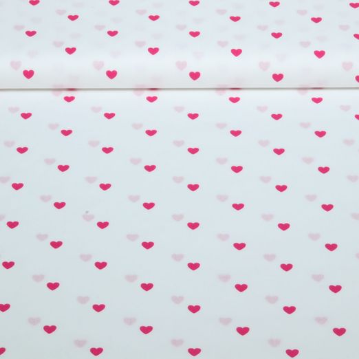 Baumwoll-Popeline Herzen Weiß Fuchsia