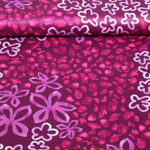 Satin - Digital fleurs rouge bordeaux