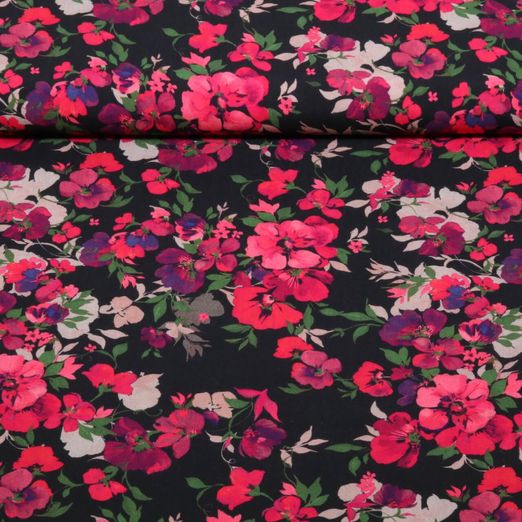Viskose - Digital Rosenblüten Schwarz Ecovero™ Viskose - Digital Rosenblüten Schwarz Ecovero™