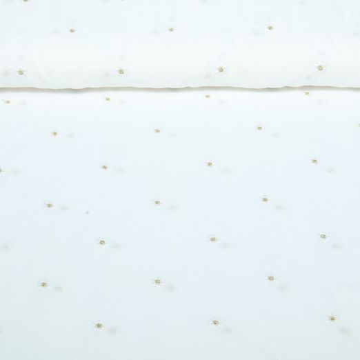 Baumwoll-Voile - Blumen Gestickt Weiß