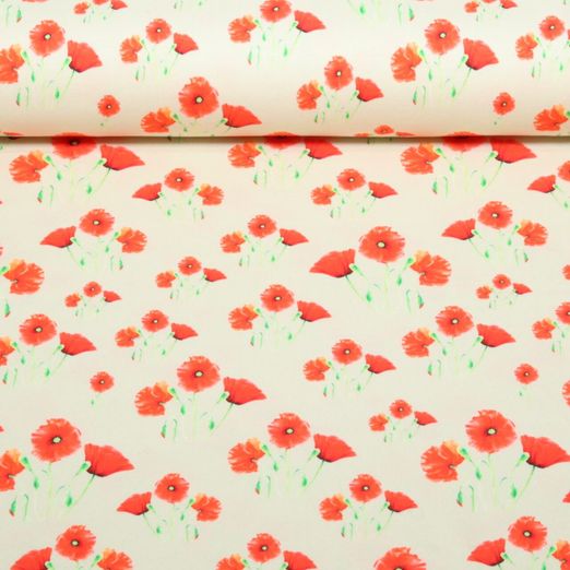 Jersey - Digitaldruck Mohnblumen Beige