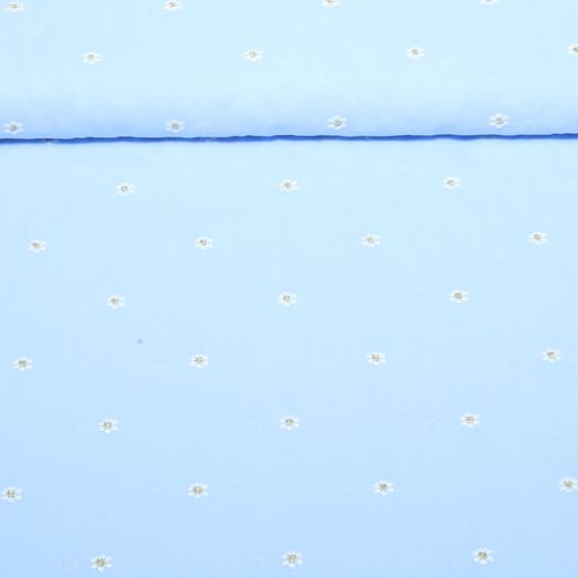 Baumwoll- Voile - Blumen Gestickt Hellblau
